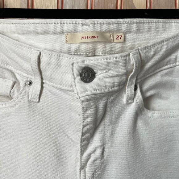 Levi's Woman's 711‎ White Denim Distressed Skinny Jeans Size 27 - Picture 3 of 13